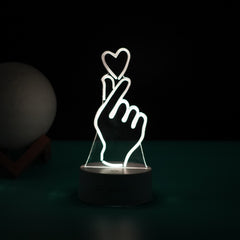 Lampa LED decorativa, Kaveny, 3D, Mana si Inima, din material acril si lumina multicolora, alb