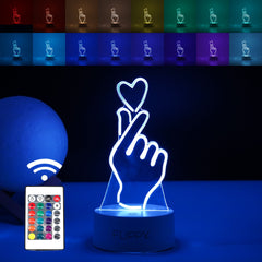 Lampa LED decorativa, Kaveny, 3D, Mana si Inima, din material acril si lumina multicolora, alb