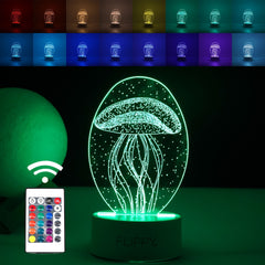 Lampa LED decorativa, Kaveny, 3D, Meduza, din material acril si lumina multicolora, alb