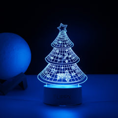 Lampa LED decorativa, Kaveny, 3D, Pom de Craciun, din material acril si lumina multicolora, alb