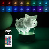 Lampa LED decorativa, Kaveny, 3D, Porcusor Gras, din material acril si lumina multicolora, alb