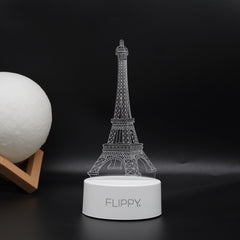 Lampa LED decorativa, Kaveny, 3D, Turnul Eiffel, din material acril si lumina multicolora, alb