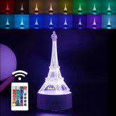 Lampa LED decorativa, Kaveny, 3D, Turnul Eiffel, din material acril si lumina multicolora, alb
