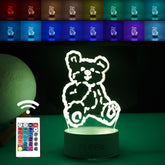 Lampa LED decorativa, Kaveny, 3D, Ursulet, cu telecomanda, doua moduri de alimentare USB si baterii, 20 cm inaltime, din material acril si lumina multicolora, alb