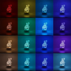 Lampa LED decorativa, Kaveny, 3D, ursulet, din material acril si lumina multicolora, alb