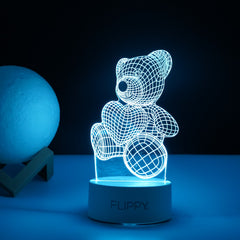 Lampa LED decorativa, Kaveny, 3D, ursulet, din material acril si lumina multicolora, alb