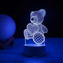 Lampa LED decorativa, Kaveny, 3D, ursulet, din material acril si lumina multicolora, alb