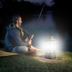 Lampa portabila camping, Felinar Vintage cu carlig, ABS, Iluminare 21 COB LED, Intensitate reglabila, 5W, Kadeny, Verde
