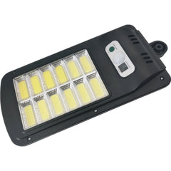 Lampa Solara De Exterior LED Kaveny, 36 cm x 11.5 cm, kit montare inclus, 2880 Lumeni 120 COB LED 24 W - echivalent 192 W bec incadescent, IP65, Senzor de Miscare, 3 moduri de iluminare, Senzor de Lumina, 12 Grile, Alb Rece