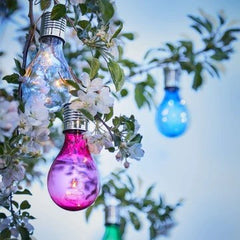 Lampa Solara LED Decorativa sub forma de Bulb, pentru exterior, suspendata, IP65, Ultron Rosu, Kaveny