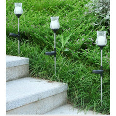 Lampa solara LED tip Lalea pentru gradina Kaveny, inaltime 55 cm, material sticla si ABS, 2V, ABS, 600mAh, alb cald