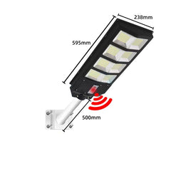 Lampa solara stradala Kaveny, cu telecomanda, senzor de miscare si lumina, suport prindere, 180 LED-uri, IP65, ABS, 10AH, 200W, temperatura culoare 6500K, 59.5x23.8x6.8 cm, autonomie 10-12 ore, negru