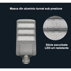 Lampa solara stradala Kaveny, IP65, senzor de lumina, 510 LED-uri SMD, 5000 lm, panou 53W, putere 500W, autonomie 12-16 ore, telecomanda, montare prin fixare, pentru strada sau gradina, finisaj mat, material ABS, 91.6 x 36.5 x 8.7 cm, gri