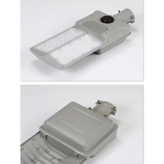Lampa solara stradala Kaveny, pentru curte sau strada, cu doua grile, finisaj mat, rezistent la apa, montare prin fixare, senzor lumina, baterie de litiu, IP65, lumina rece, putere 300W, autonomie 10 ore, 51.5 x 21 cm, gri