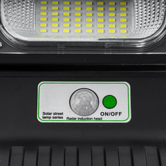 Lampa stradala solara Kaveny, cu telecomanda, 36 cm x 11.5 cm, 108 COB LED, 2592 Lumeni, 21.6 W - echivalent 172 W bec incadescent, IP65, Senzor de Miscare, Senzor de Lumina, 2 Grile, Alb Rece