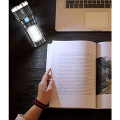 Lanterna LED Tactica 2 in 1, Kaveny, 4 Moduri de Iluminare, Tip Proiector COB, Rezistenta la Apa, Reincarcabila, USB, Lanterna de Drumetii, 13.6 x 5 cm, Negru