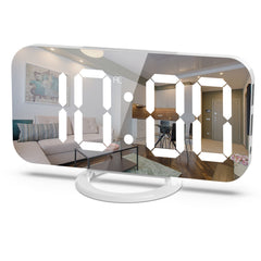 Ceas digital cu LED, Kaveny, multifunctional, afisaj digital, alarma, 2 porturi USB de iesire, ecran tip oglinda, modern, 15.8 cm, alb