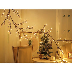 Instalatie Craciun tip Creanga Kaveny, 144 LED-uri, Conectare USB, 8 Jocuri de Lumini, Telecomanda, 2.5 m, Prelungitor 2 m, 3V, Fir Negru, Alb Cald
