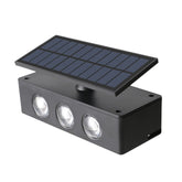 Lampa solara LED bidirectionala Kaveny, cu panou ajustabil, comutator culoare lumina, pentru perete, scari, gradina, terasa, 16 x 6.5 cm, 6 LED-uri, material ABS, baterie 3.7 V, 1200mah, multicolor