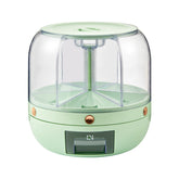Dozator de cereale Kadeny, rotativ 360, 6 compartimente, capacitate 6 L, rezistent la umezeala, inchidere etansa, verde deschis