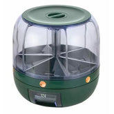 Dozator de cereale Kadeny, rotativ 360, 6 compartimente, capacitate 6 L, rezistent la umezeala, inchidere etansa, verde