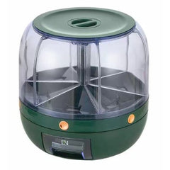 Dozator de cereale Kadeny, rotativ 360, 6 compartimente, capacitate 6 L, rezistent la umezeala, inchidere etansa, verde