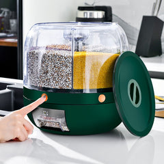 Dozator de cereale Kadeny, rotativ 360, 6 compartimente, capacitate 6 L, rezistent la umezeala, inchidere etansa, verde