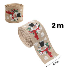 Panglica Decorativa pentru Craciun, Kadeny, Ornament pentru Brad de Craciun, Pretreceri, Panglica cu Design Om de Zapada, 200 x 6.3 cm, Khaki