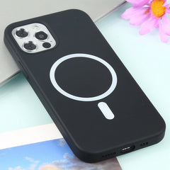 Husa MagSafe liquid large hole magnetic shell pentru Apple iPhone 14, Full Cover, Liquid Silicone, Magnetica, Incarcare Wireless, Kaveny, Negru