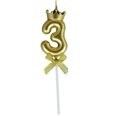 Lumanare pentru Tort Cifra 3, Model Coroana, Gold, Kaveny, Party