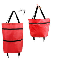 Geanta Pliabila, Kaveny, 2 in 1, Carucior cu Roti, pentru Cumparaturi, 19 l, Rosu, Plastic, 39 x 46 x 12 cm