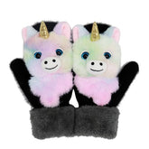 Manusi pentru Copii, Kaveny, din Plus cu Umplutura de Bumbac, Protectie Termica, 24 x 20 x 3 cm, Model Unicorn 3D, Roz/Negru