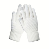 Manusi de Dama, Kaveny, Functie Touchscreen (ecran tactil), Material Acril Tricotat, Manseta Elastica, Interior Catifelat, Marime Universala, Alb