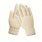 Manusi de Dama, Kaveny, Functie Touchscreen (ecran tactil), Material Acril Tricotat, Manseta Elastica, Interior Catifelat, Marime Universala, Bej