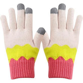 Manusi de Dama, Kaveny, Model Ondulat, Functie Touchscreen (ecran tactil), Material Acril Tricotat, Manseta Elastica, Interior Catifelat, Marime Universala, Galben/Roz