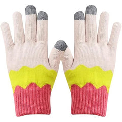 Manusi de Dama, Kaveny, Model Ondulat, Functie Touchscreen (ecran tactil), Material Acril Tricotat, Manseta Elastica, Interior Catifelat, Marime Universala, Galben/Roz