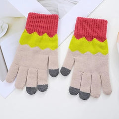 Manusi de Dama, Kaveny, Model Ondulat, Functie Touchscreen (ecran tactil), Material Acril Tricotat, Manseta Elastica, Interior Catifelat, Marime Universala, Galben/Roz