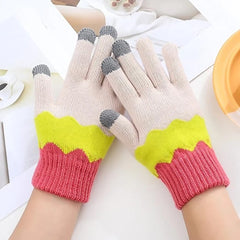 Manusi de Dama, Kaveny, Model Ondulat, Functie Touchscreen (ecran tactil), Material Acril Tricotat, Manseta Elastica, Interior Catifelat, Marime Universala, Galben/Roz