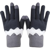 Manusi de Dama, Kaveny, Model Ondulat, Functie Touchscreen (ecran tactil), Material Acril Tricotat, Manseta Elastica, Interior Catifelat, Marime Universala, Gri/Alb