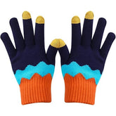Manusi de Dama, Kaveny, Model Ondulat, Functie Touchscreen (ecran tactil), Material Acril Tricotat, Manseta Elastica, Interior Catifelat, Marime Universala, Portocaliu/Albastru