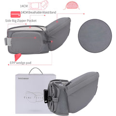 Marsupiu Ergonomic 3in1, Kaveny, pentru Bebelusi si Copii, 0-36 Luni, Bretele Reglabile pentru Umar si Sold, Inchidere Catarama, 125x25x14 cm, Gri