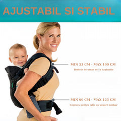 Marsupiu Ergonomic Kaveny, 4 in 1, Multifunctional, 4 Pozitii, 6-36 Luni, 3.5kg - 15 kg, Negru
