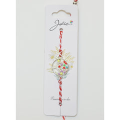 Martisor Bratara Snur Alb-Rosu, Jolie, Pandantiv Metalic, Model Copacul Vietii