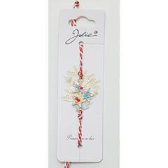 Martisor Bratara Snur Alb-Rosu, Jolie, Pandantiv Metalic, Model Stelute Colorate