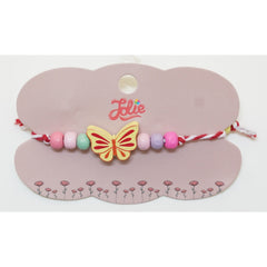 Martisor Bratara Multicolora pentru Copii, Jolie, din Lemn si Textil, Model Fluturas