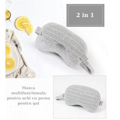 Masca de dormit, Kadeny, 2 in 1, cu Tetiera, din Particule de Spuma si Bumbac, Gri Deschis