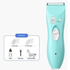 Masina De Tuns Bebelusi si Copii, Kaveny, Lame Cermice si Inox, Fara Fir, Functie Anti Taiere, Silentios, 50 W, Rezistent la Apa, 2 Accesorii, Incarcator USB, Model Ursulet, Albastru deschis