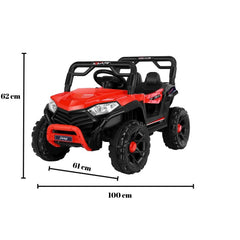 Masinuta Electrica Kaveny, pe 4 Roti, Tip Jeep, 2 Usi,cu Acumulator, Sistem Anti-Rasturnare, Sistem de Lumini si Sunet, 2-8 Ani, 100 x 61 x 62 cm, Rosu