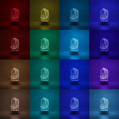 Lampa LED decorativa, Kaveny, 3D, Ursulet si Semiluna, cu telecomanda, doua moduri de alimentare USB si baterii, 20 cm inaltime, din material acril si lumina multicolora, alb
