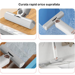 Mop de mana Kaveny, mini-portabil, cu sistem de stoarcere, dispozitiv de curatat manual, cu burete absorbant, material PVA, multisuprafete si geamuri, 29.5 x 15.5 cm, alb